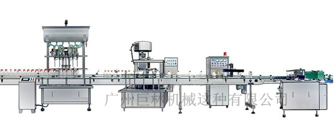 直列式裝機、自動鎖蓋機、鋁箔封口、糨糊貼標灌裝線 